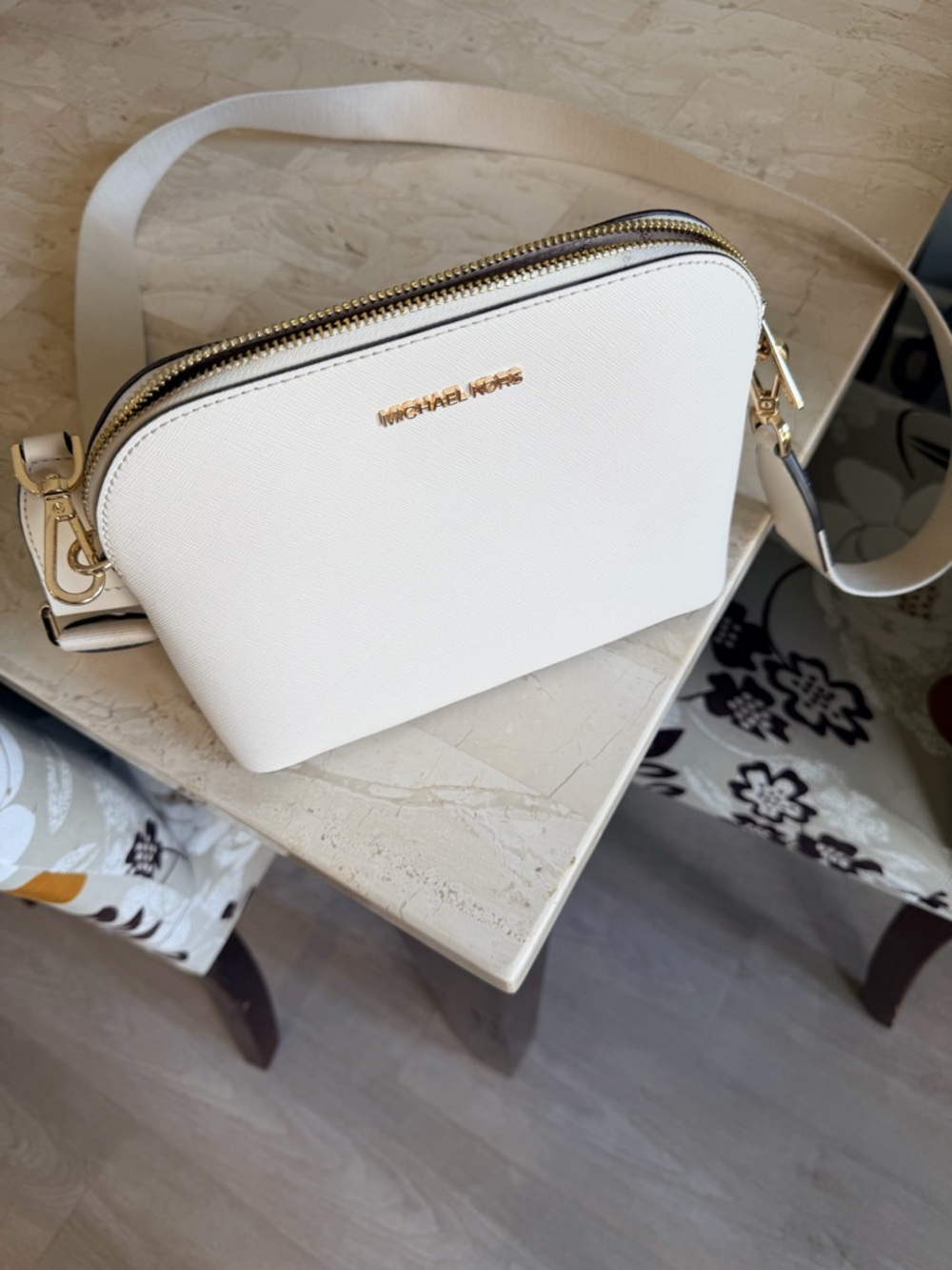 Michael Kors Ivory/Cream Saffiano Crossbody Bag with Gold Hardware